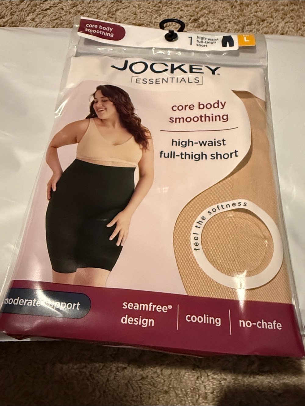 Jockey Essentials High-Waist Full-Thigh Short in Beige and Black
